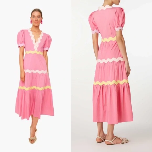 SOLD NWOT CeliaB Piscis Pink RicRac Tiered Dress Sz L - Picture 5 of 14
